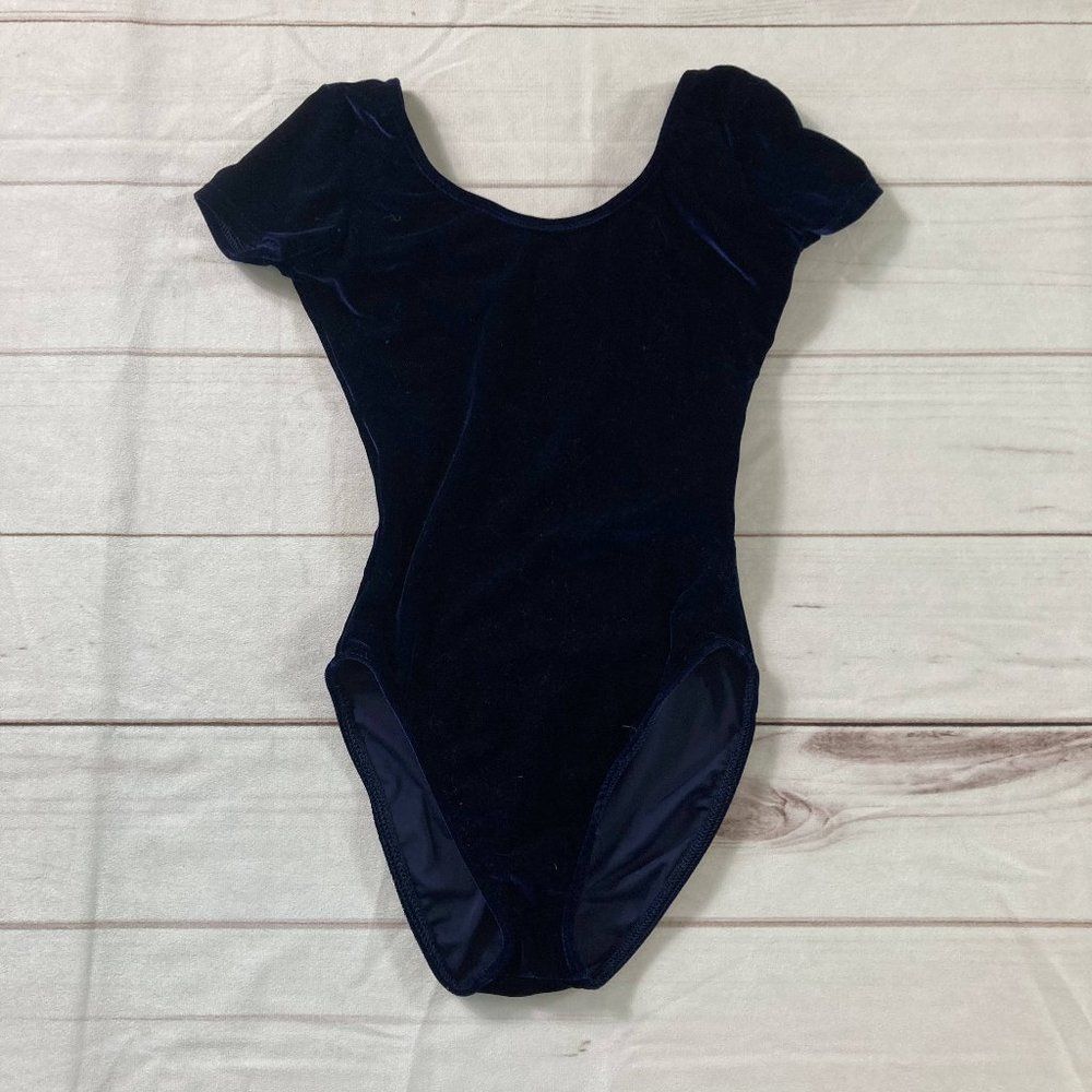 Capezio Kids Navy Classic Velvet Short Sleeve Scoop Neck Leotard Leotard Size S